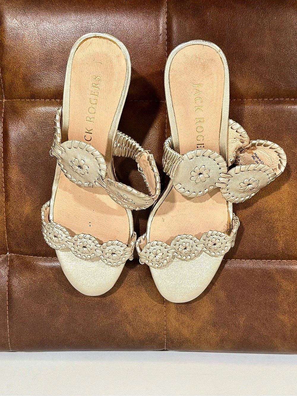 Jack Rogers Embellished Wedge Sandals in Silver/Gold